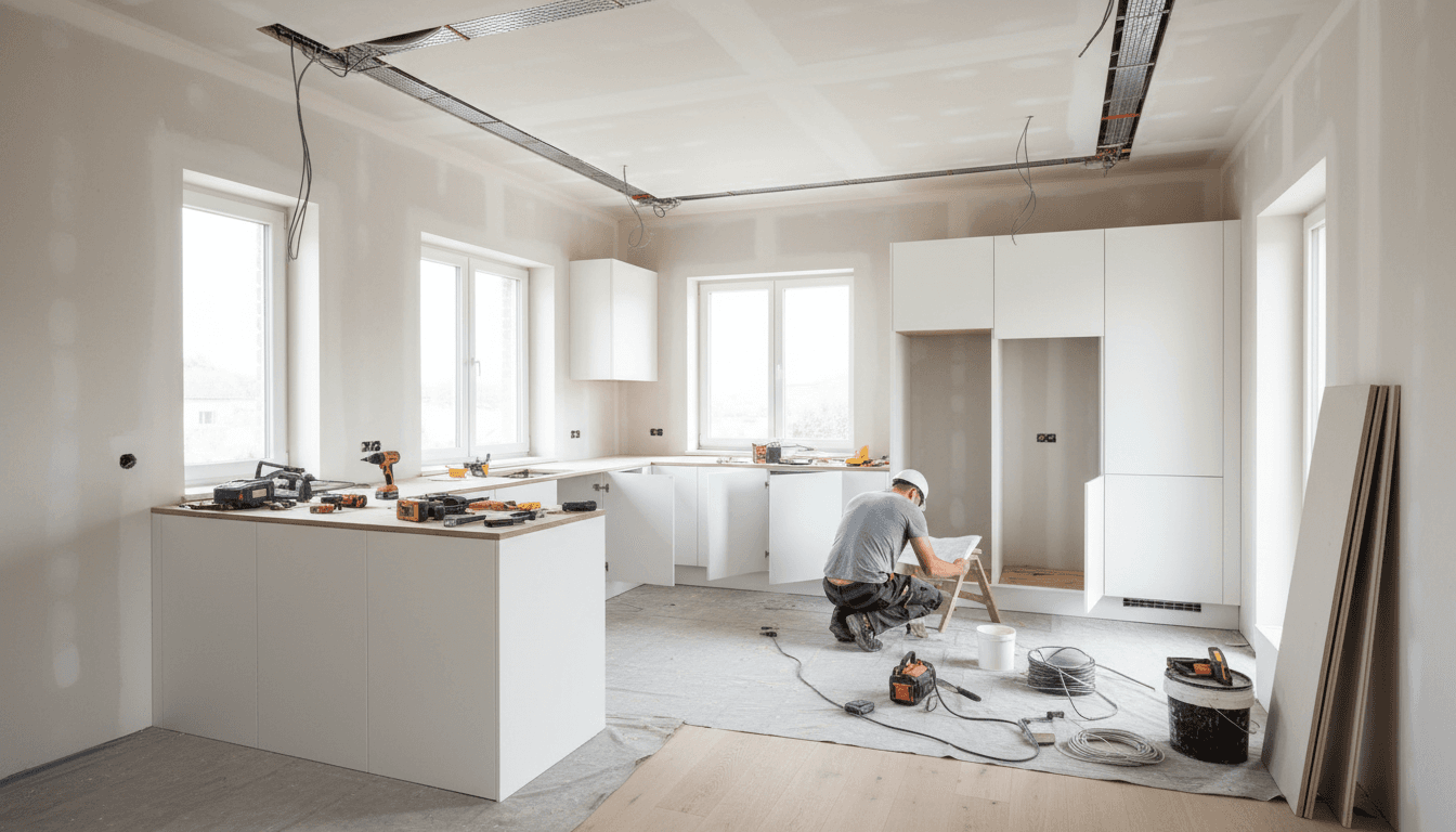 Kitchen remodeling project showcasing cabinetry installation