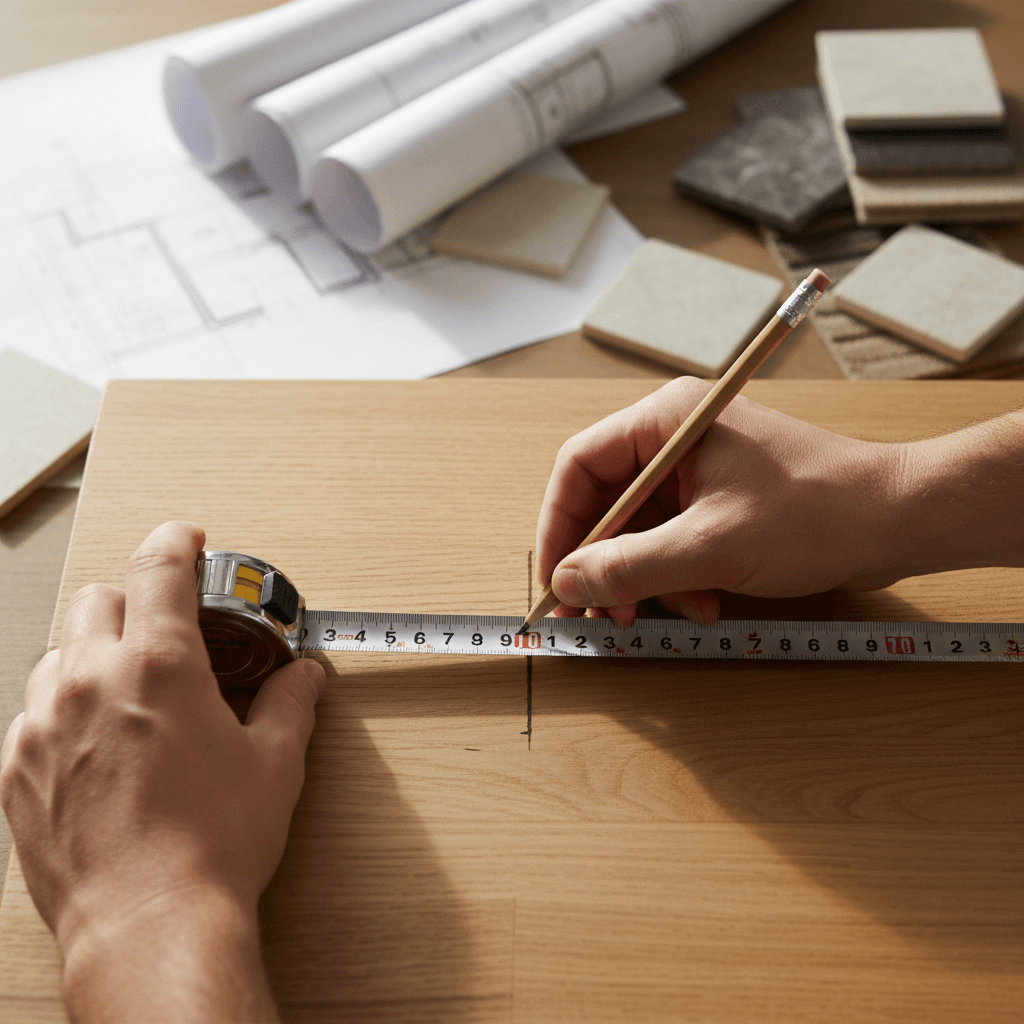 Contractor measuring kitchen countertop